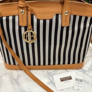 Henri Bendel Striped Tote with Tan Accents